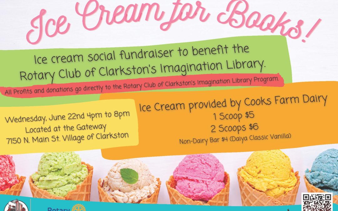 Ice Cream for Books! Fundraiser to Support Rotary Club of Clarkston Imagination Library